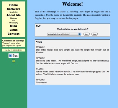 Screenshot of Haubergs.com from August 2003 