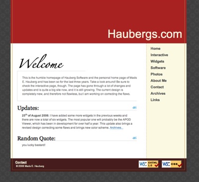 Screenshot of Haubergs.com from September 2006