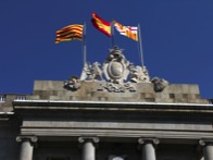 The catalan, the spanish, and Barcelona's flag