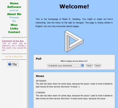 Screenshot of Haubergs.com from October 2003 
