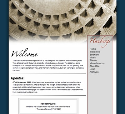 Screenshot of Haubergs.com from August 2005